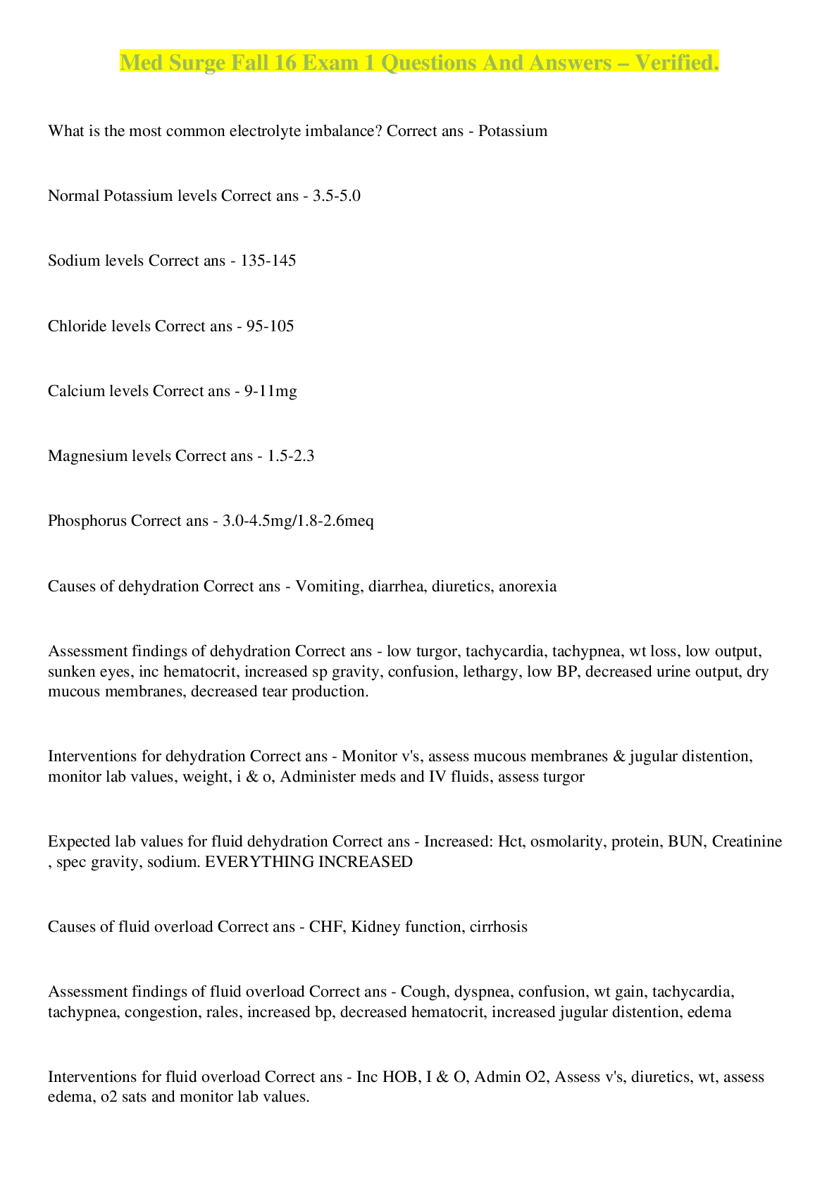 Preview image for Med Surge Fall 16 Exam 1 Questions And Answers – Verified.